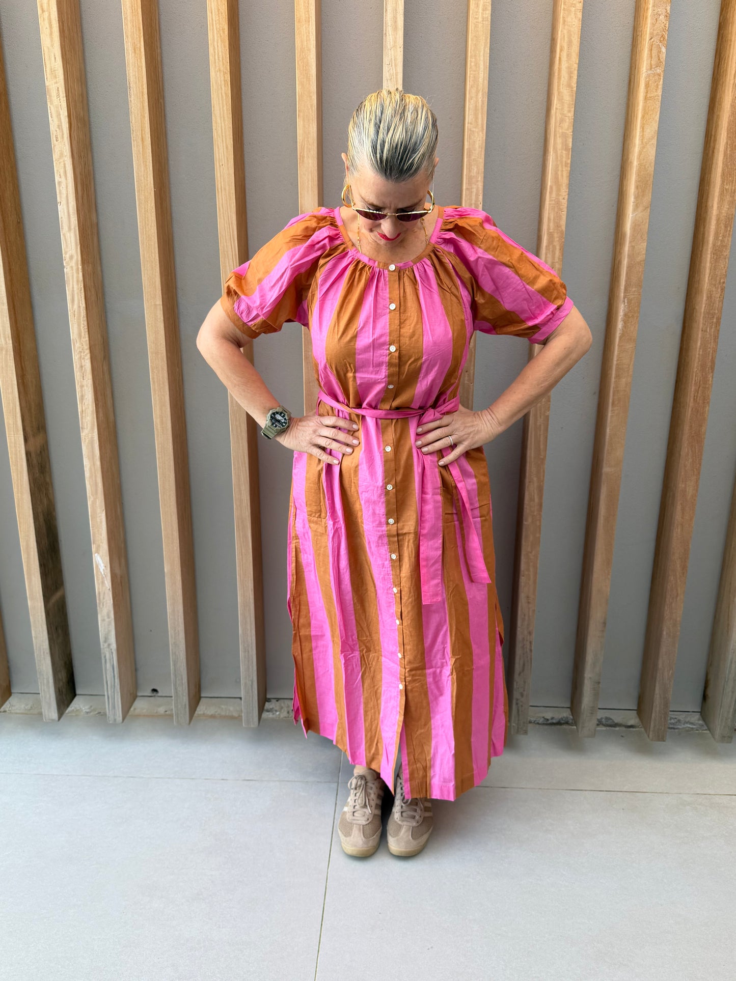 Mustard & pink striped dress