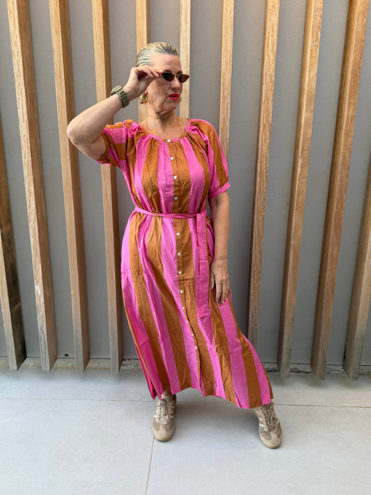 Mustard & pink striped dress