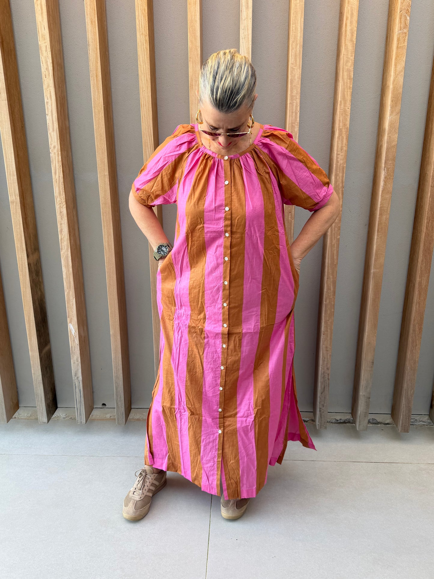 Mustard & pink striped dress