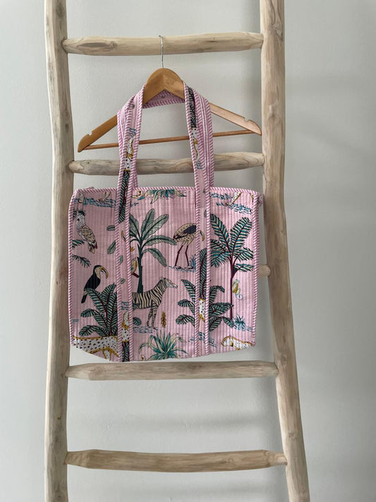 Tote Bag: Pink palm floral