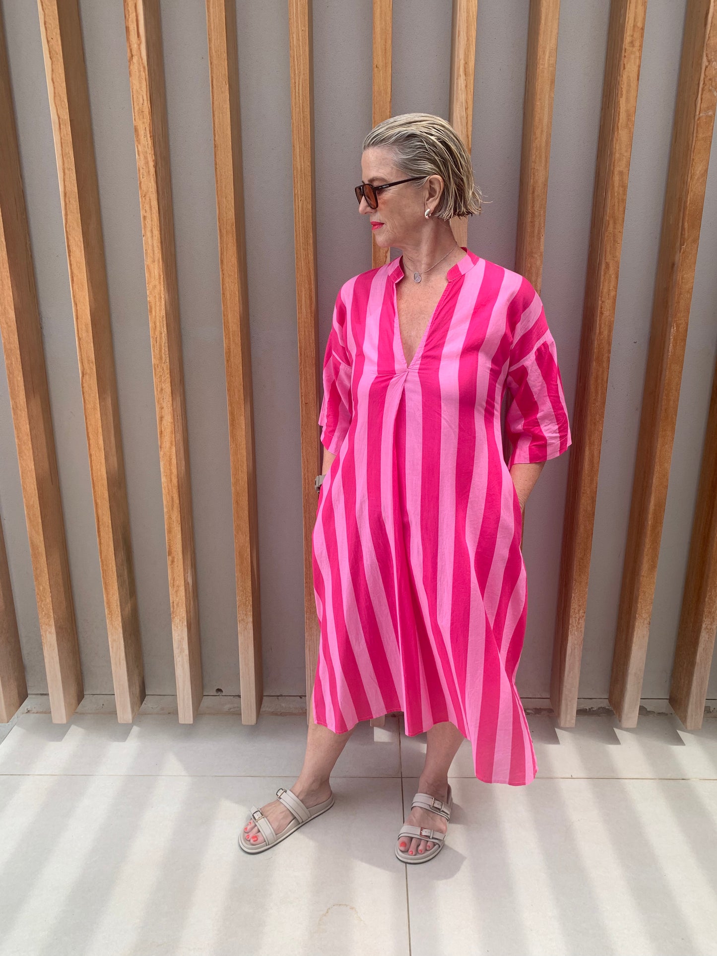 Pink two tone stripe dress
