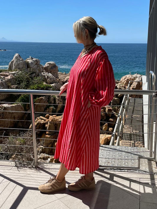 Pink two tone thin stripe dress