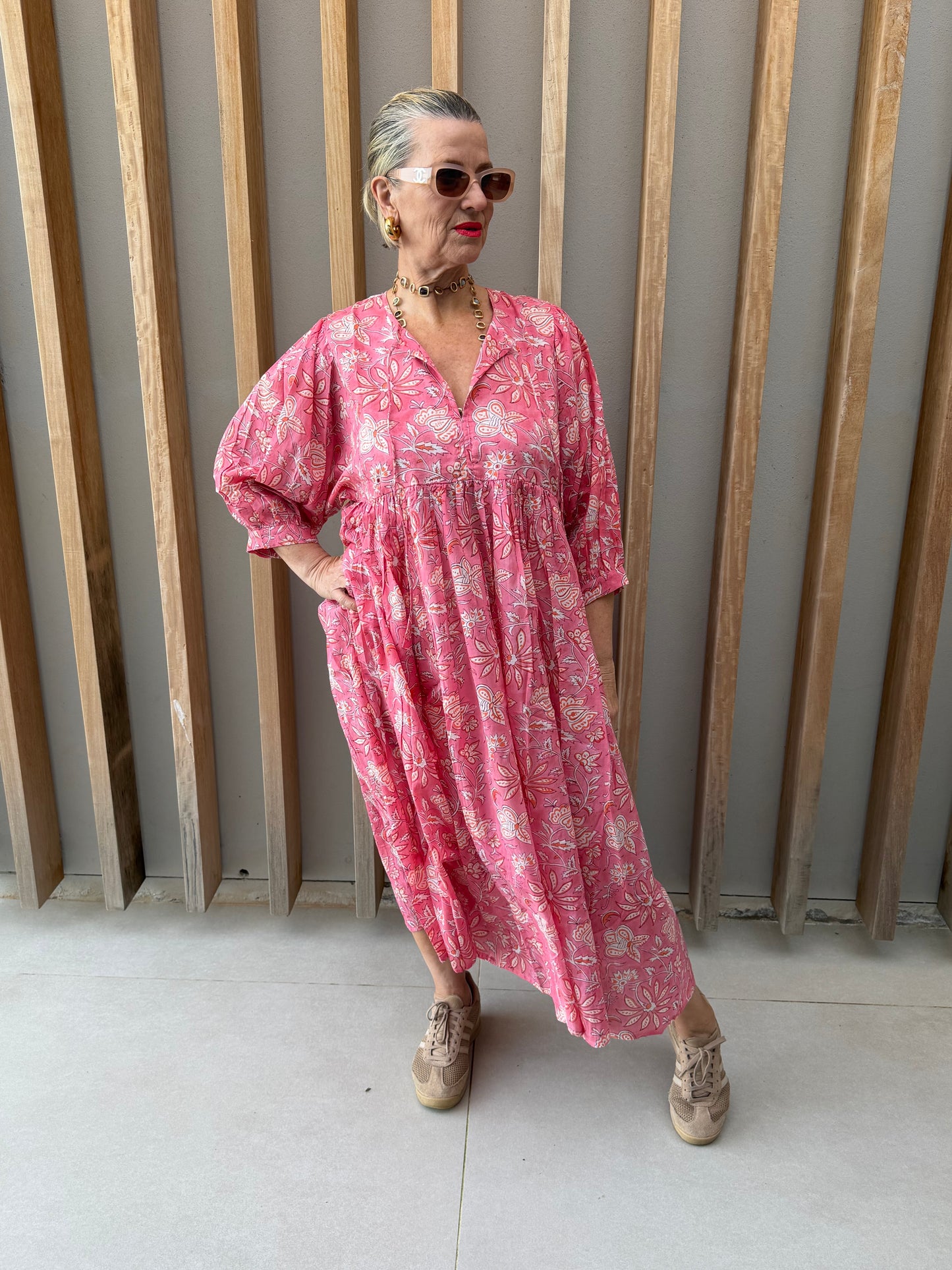 Pink & white floral dress