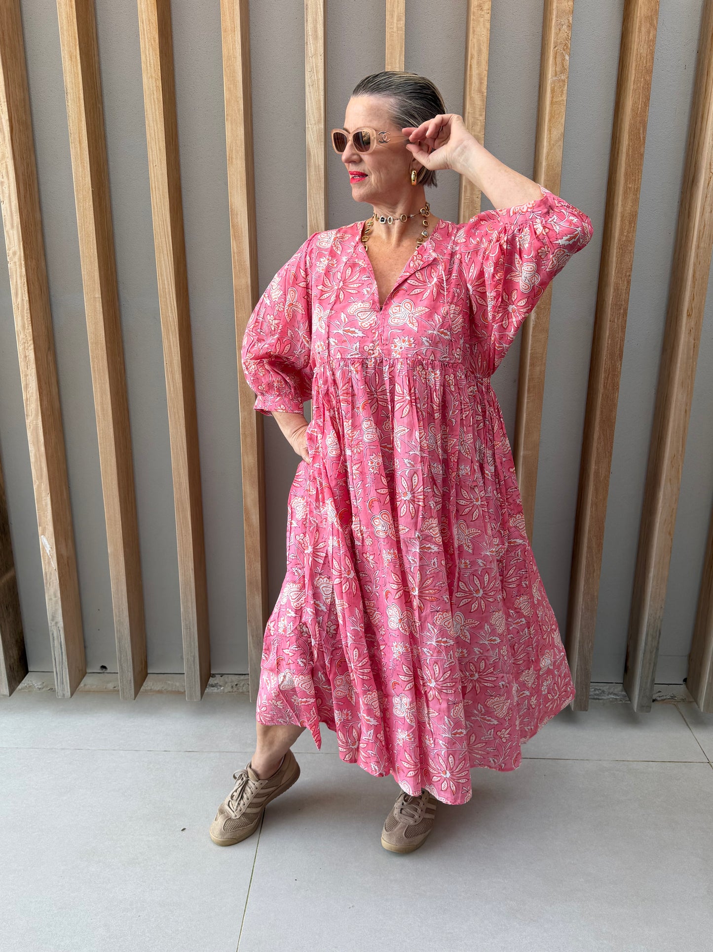 Pink & white floral dress