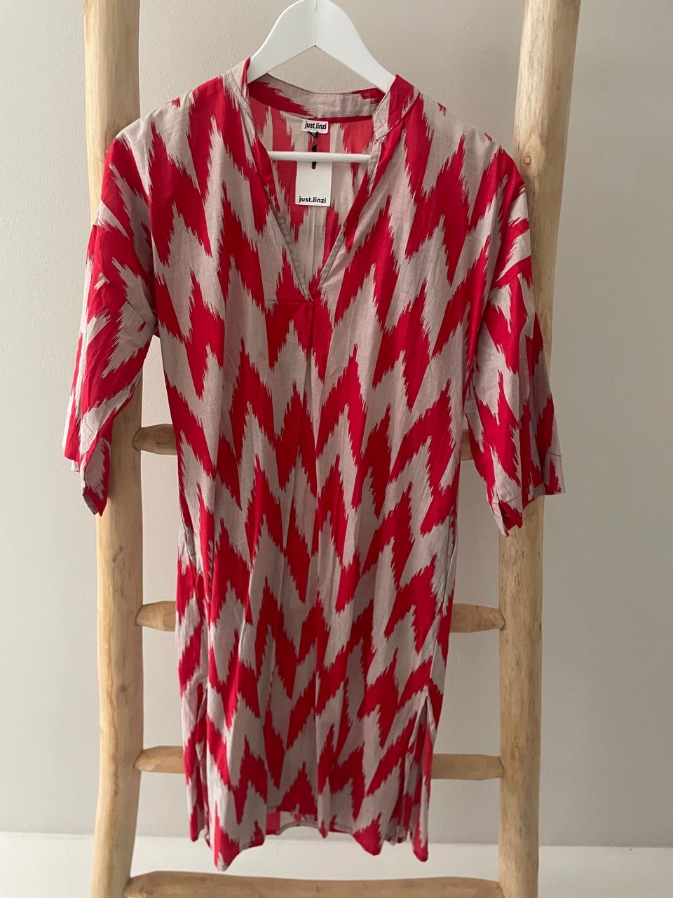 Red & grey zig zag dress