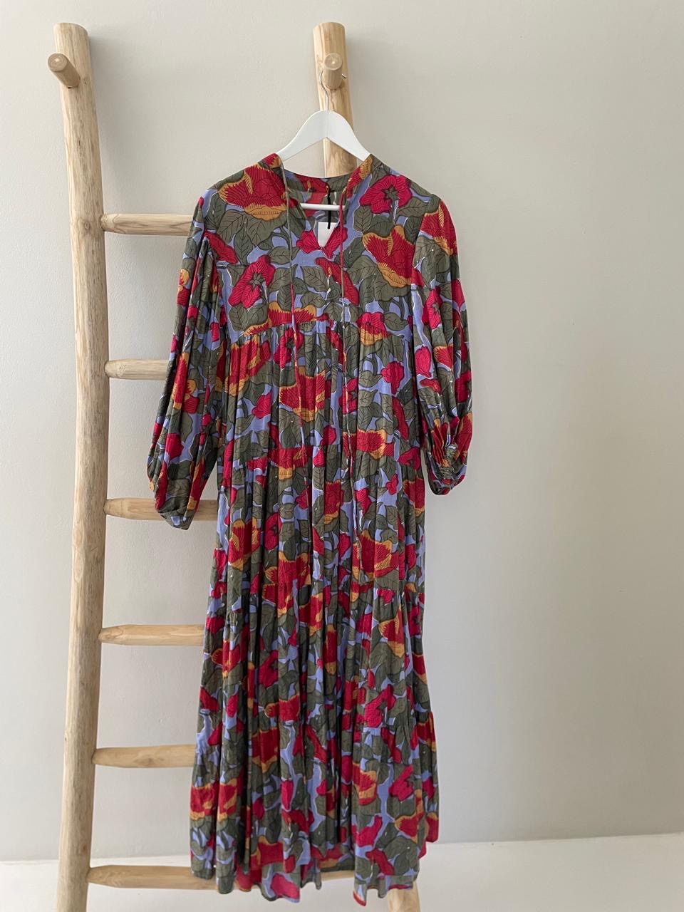 Red & olive green dress