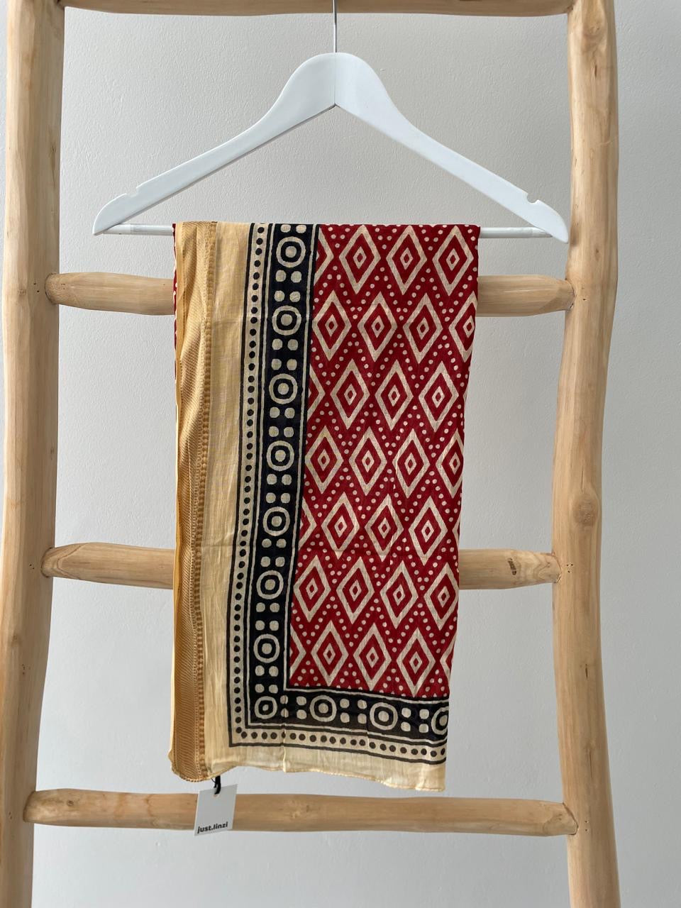 Red & beige geometric Sarong