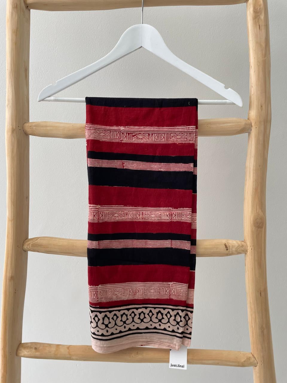 Red burgundy & black striped Sarong