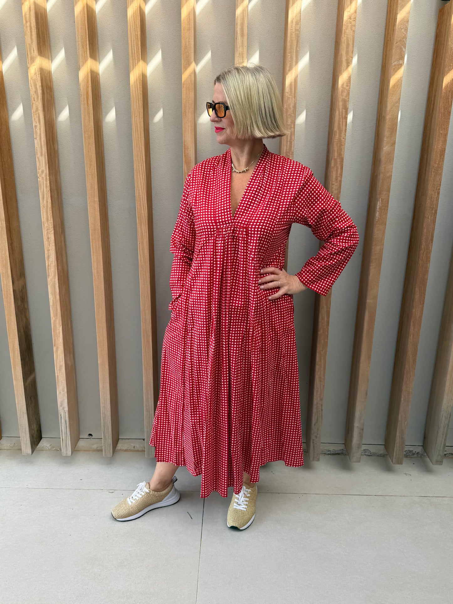 Red & white checked dress