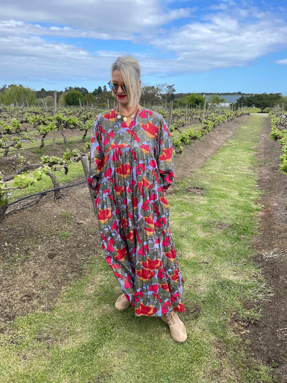 Red & olive green dress