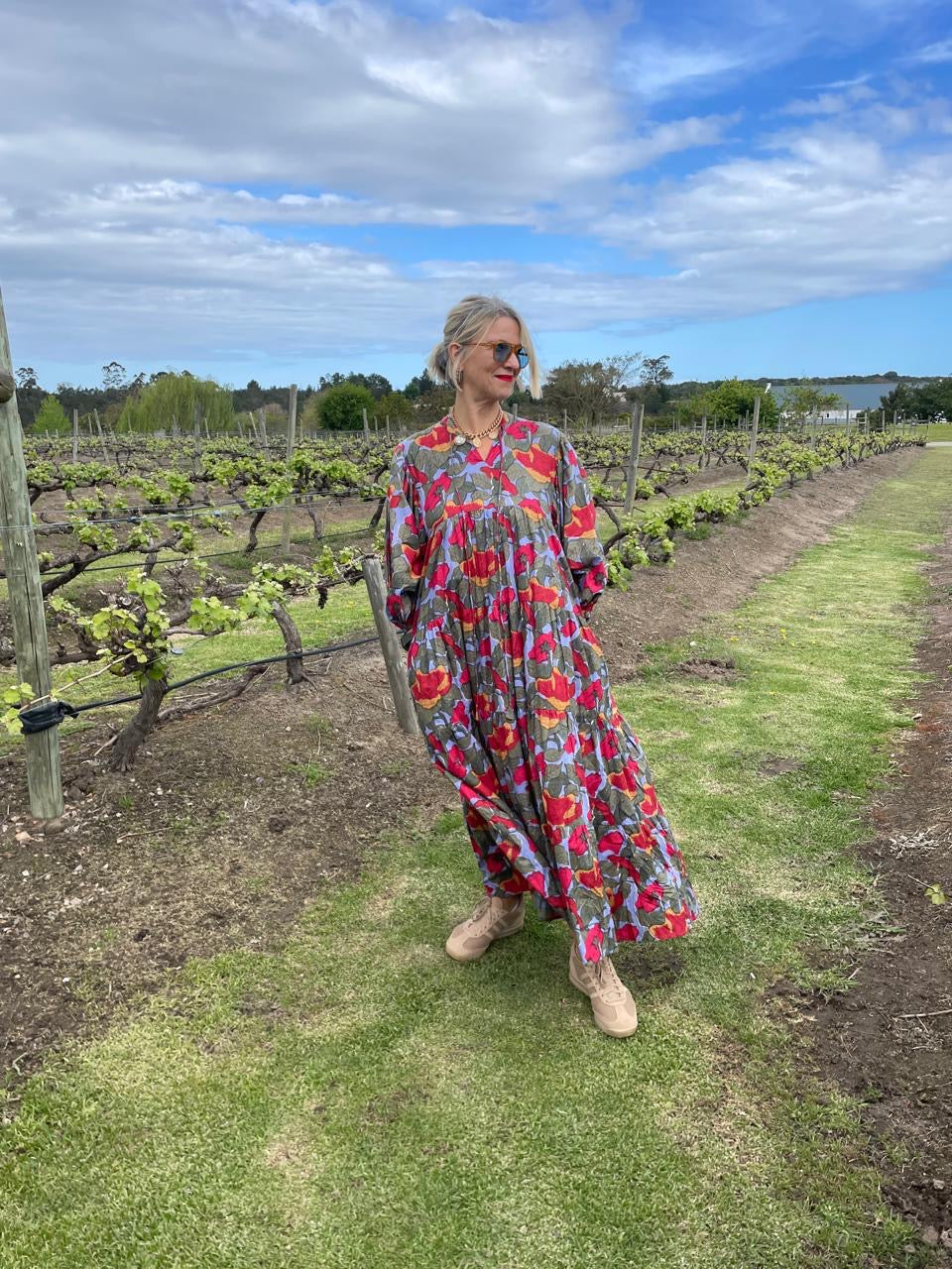 Red & olive green dress