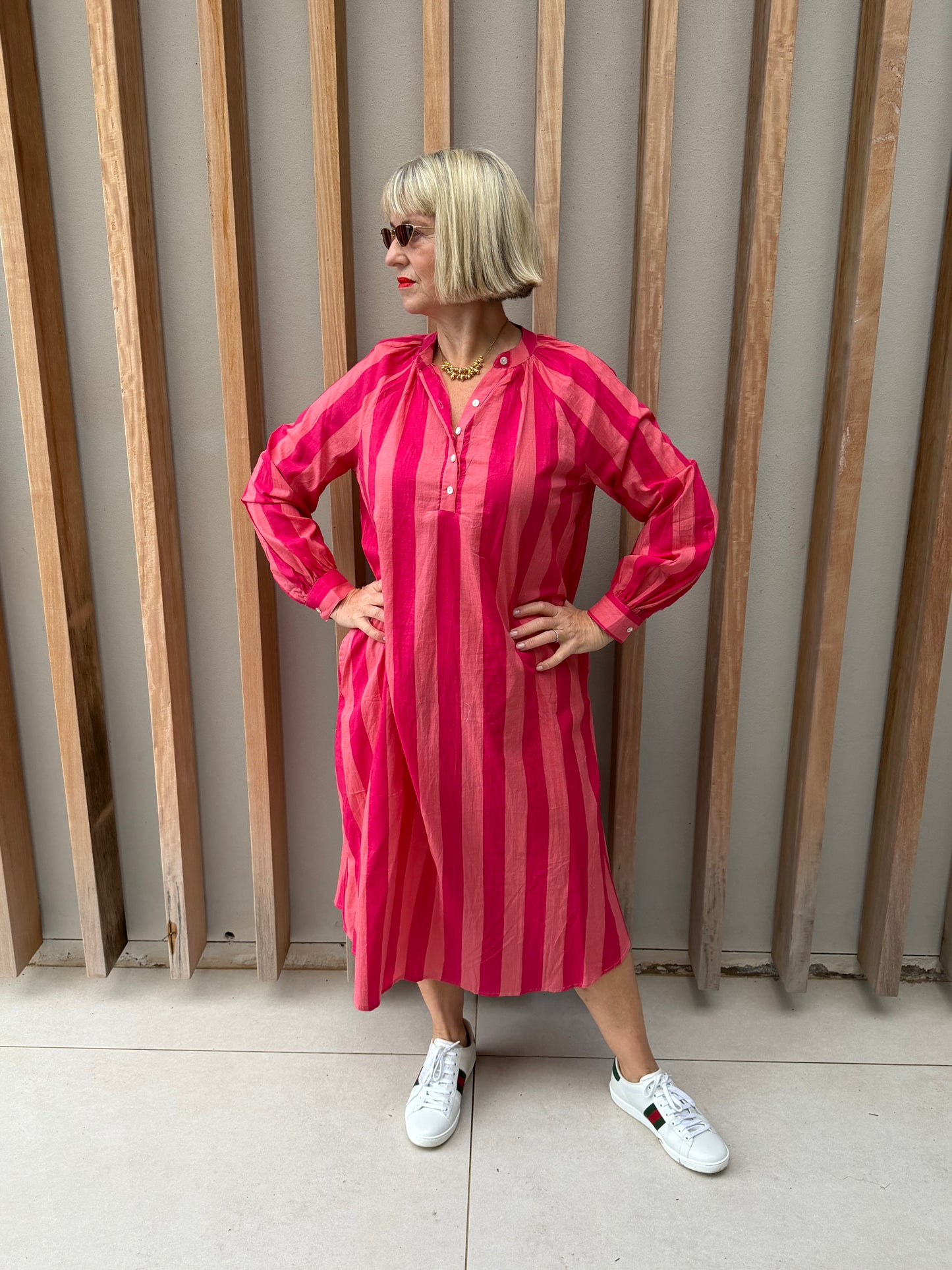 Red & peach striped Kurta dress