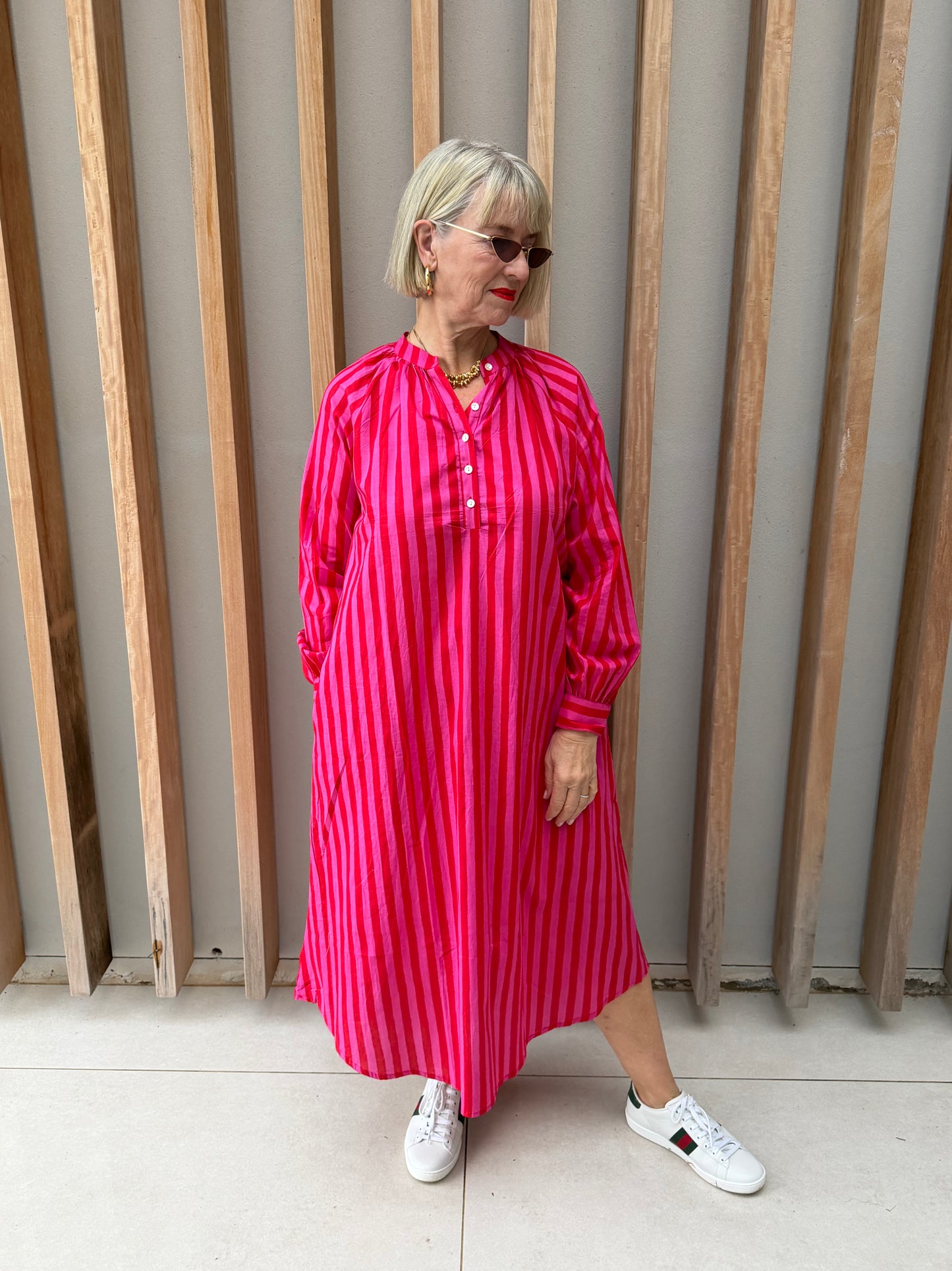 Red & pink thin stripe Kurta dress