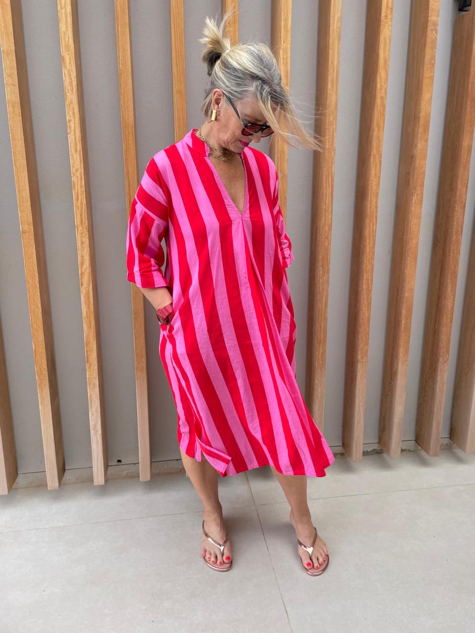 Red pink stripe dress
