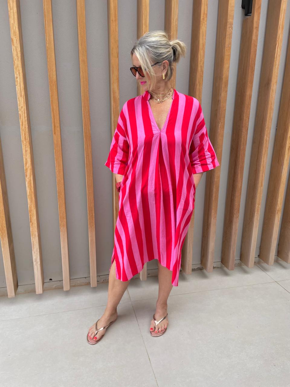 Red pink stripe dress
