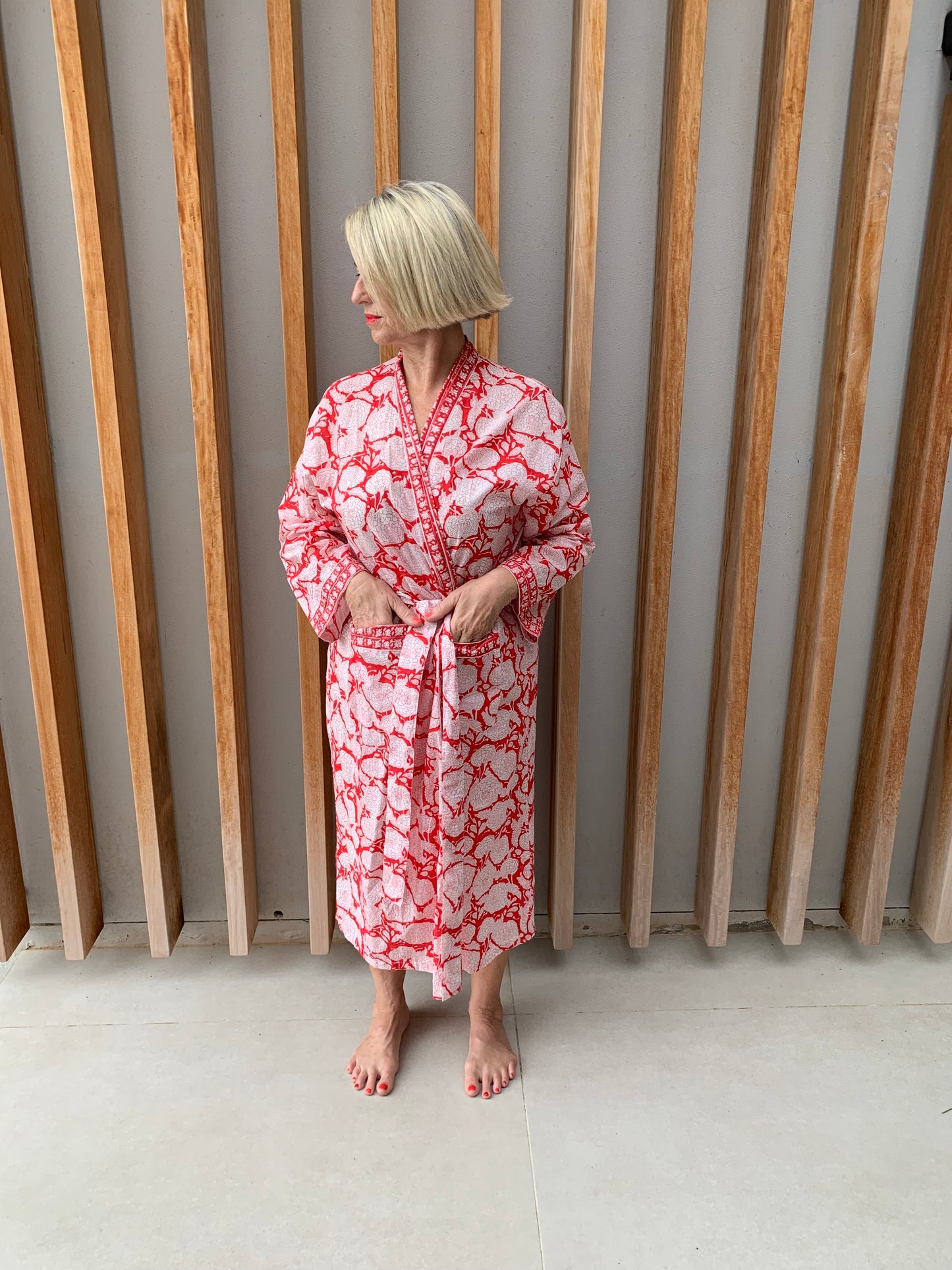 Red & white floral Kimono