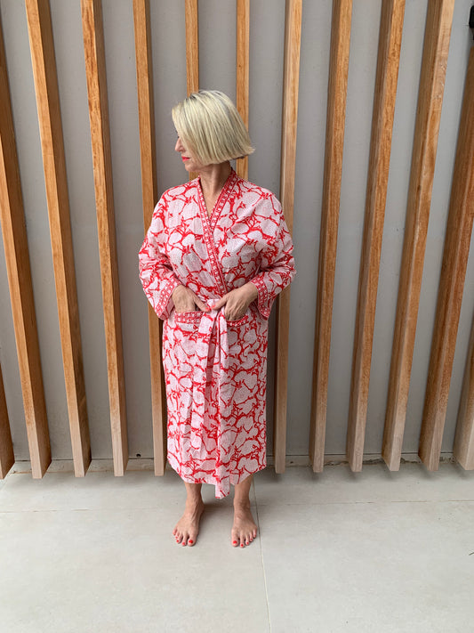 Red & white floral Kimono