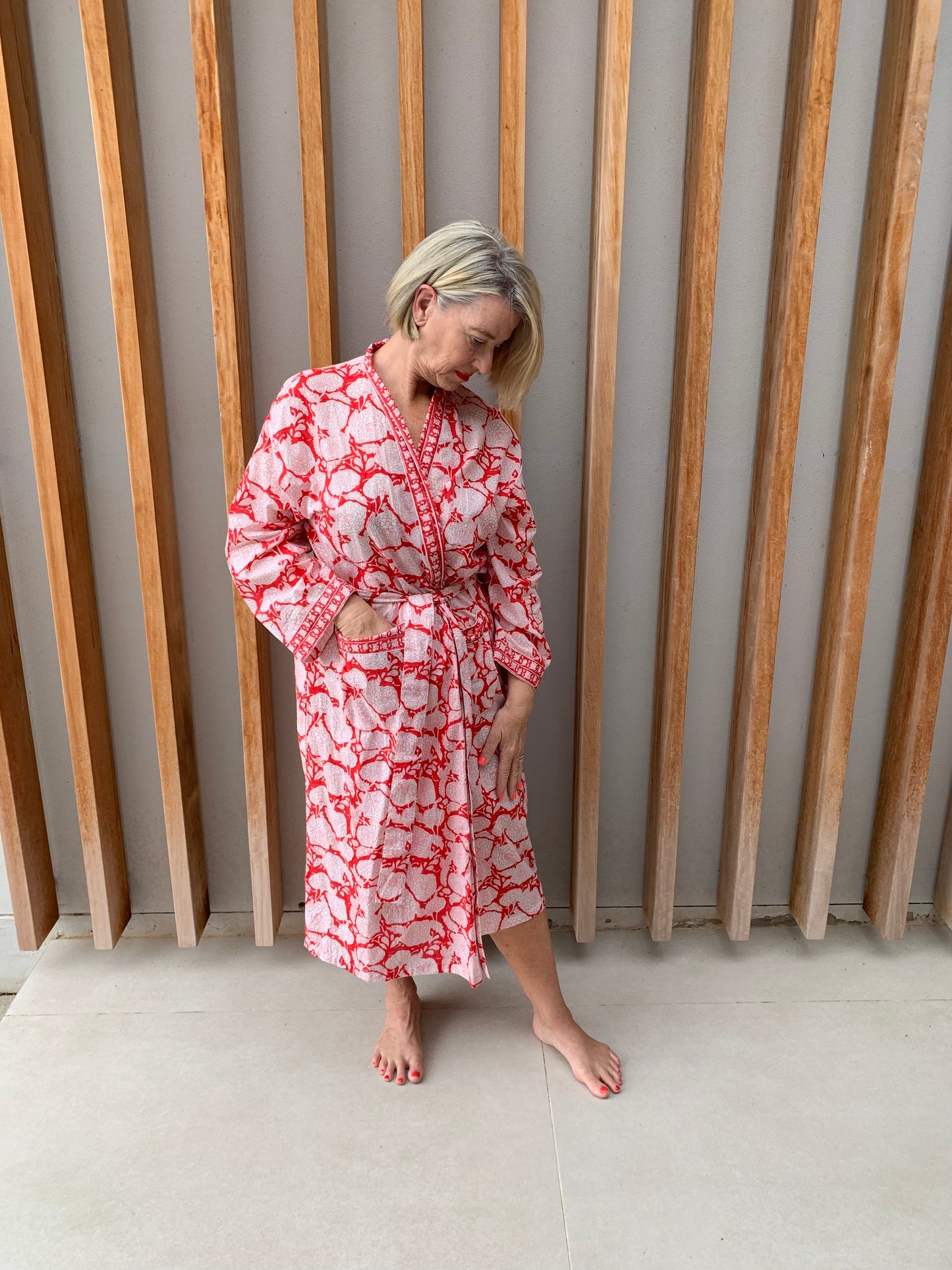 Red & white floral Kimono
