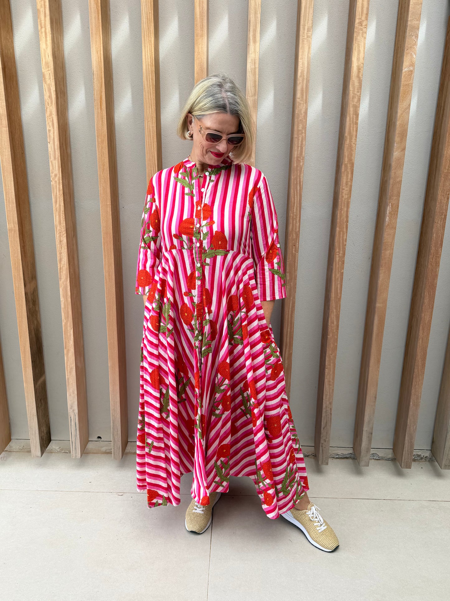 Red white & pink flared dress (button-up)
