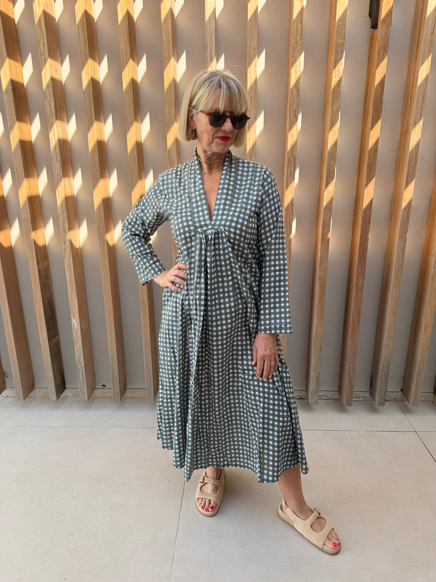Sage green checked dress
