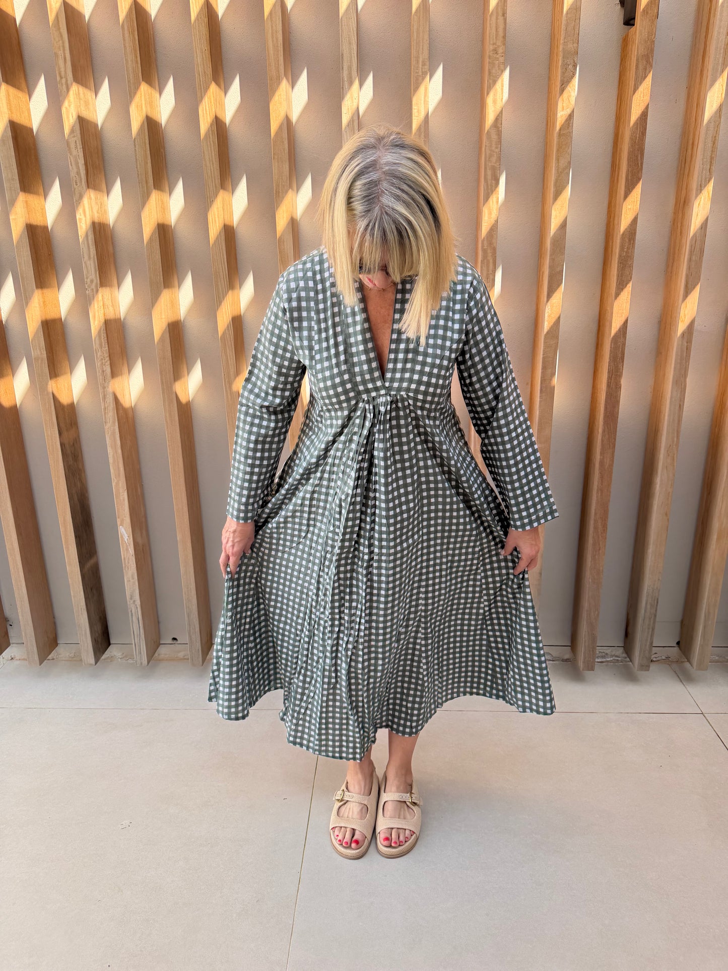 Sage green checked dress
