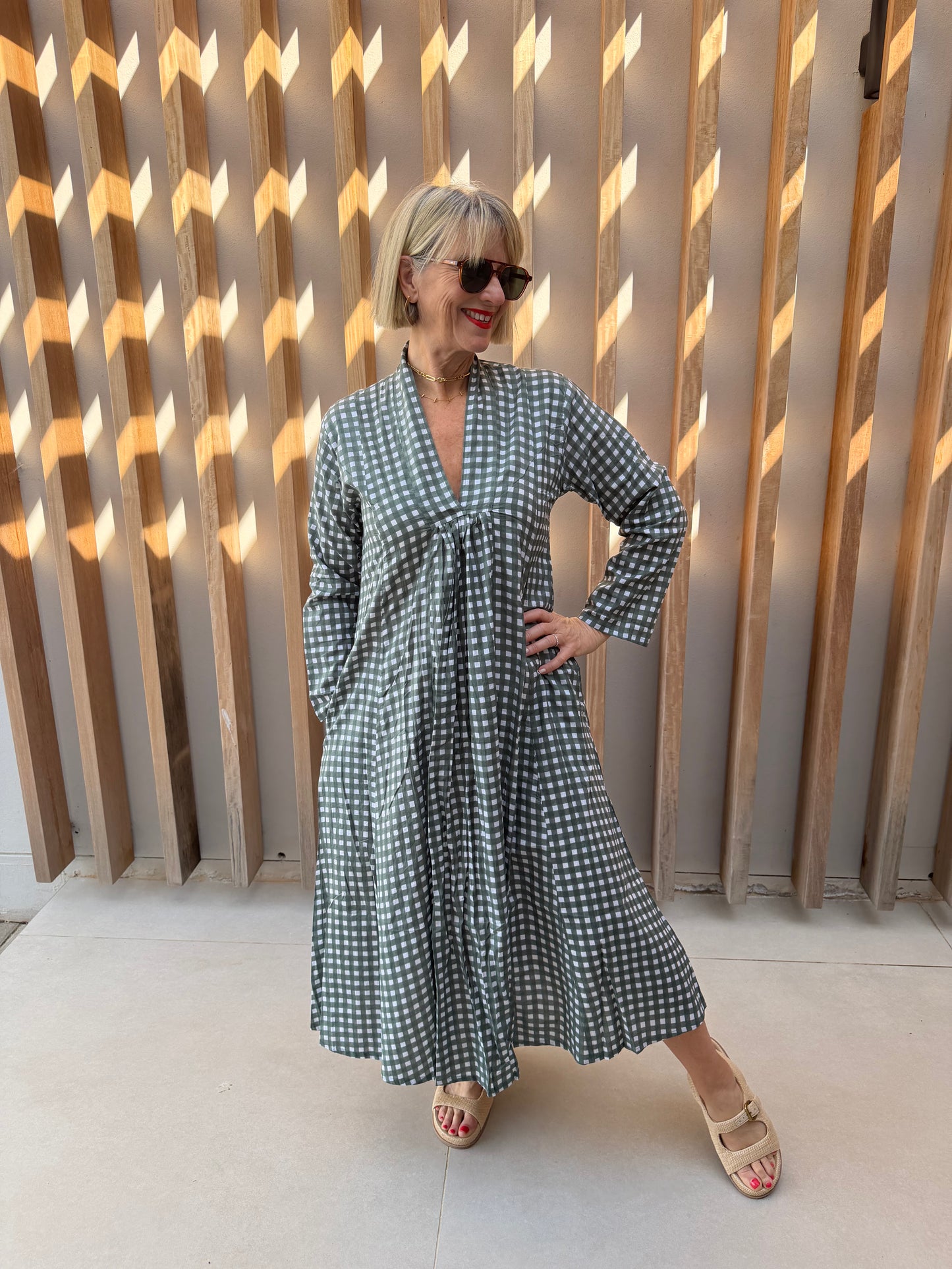 Sage green checked dress