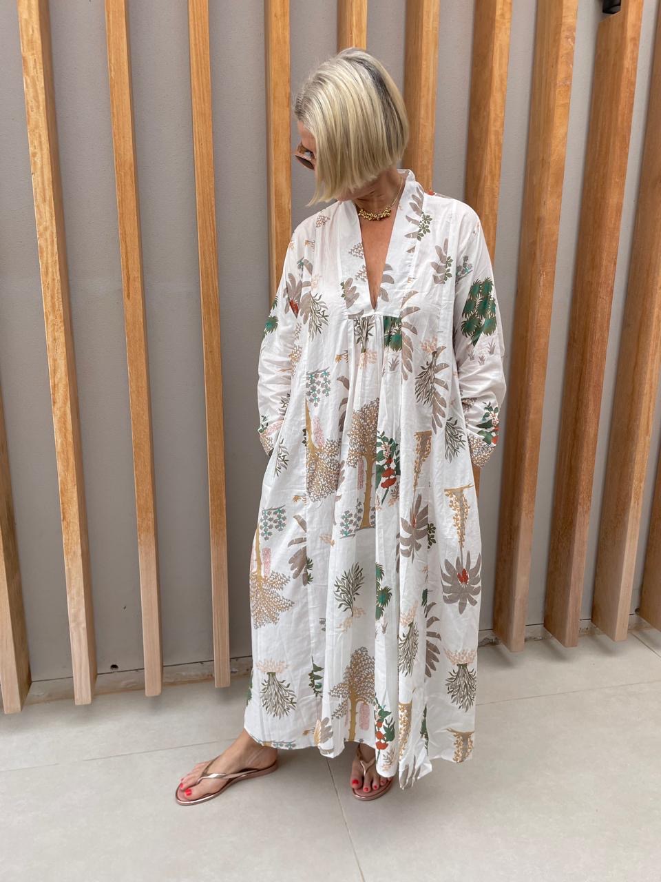 White & beige floral palm dress