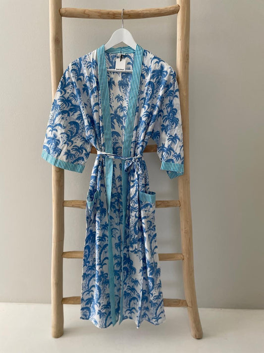White & blue palm Kimono