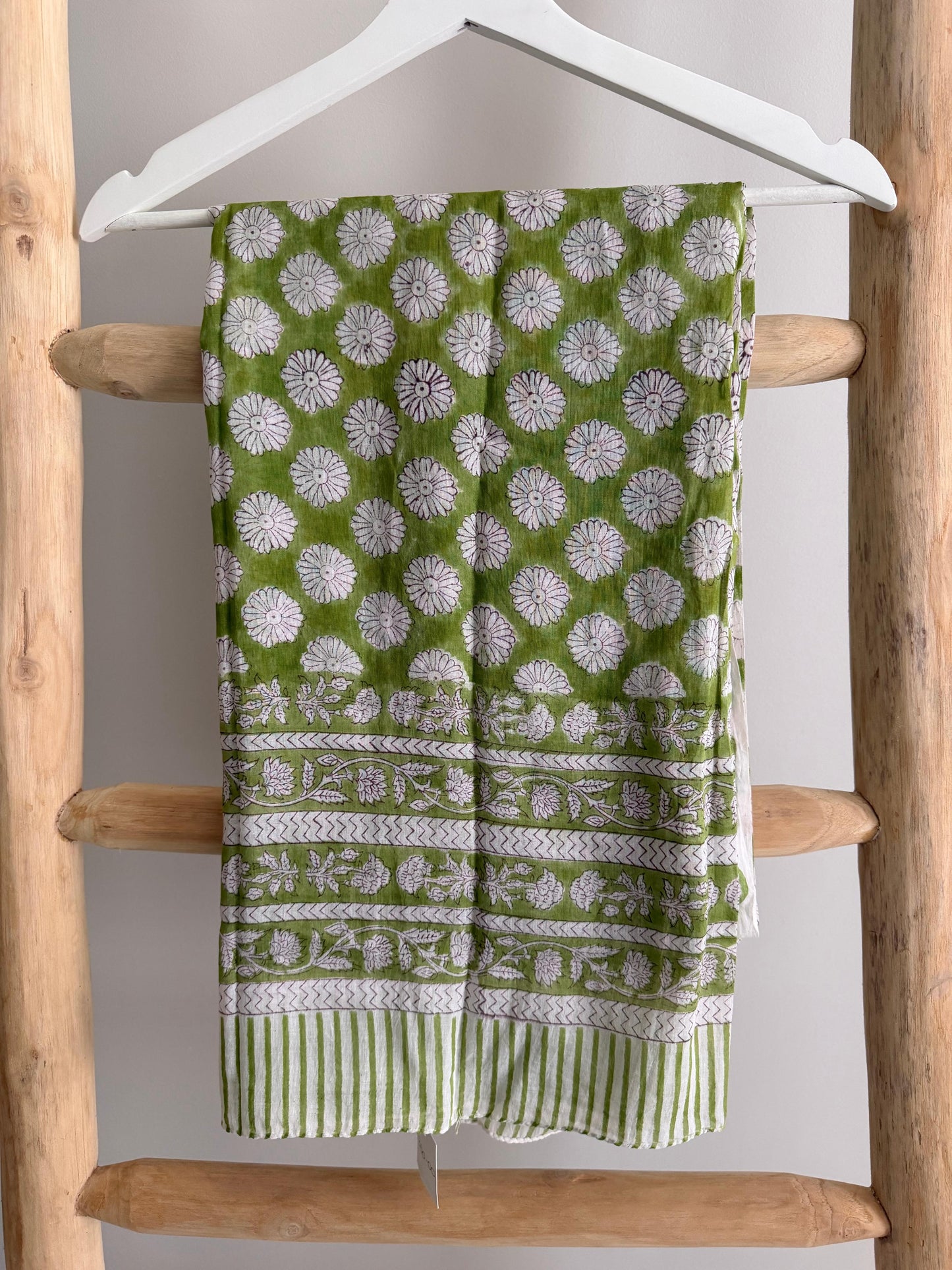 White & green floral Sarong