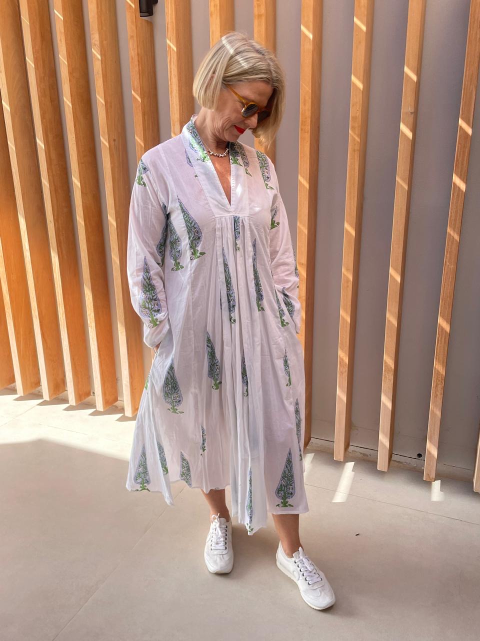 White & green conifer dress