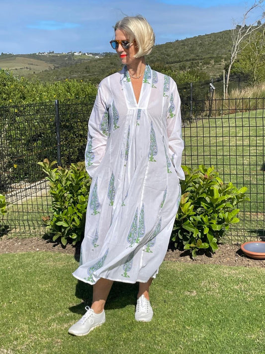 White & green conifer dress