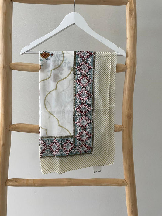 White & green floral Sarong