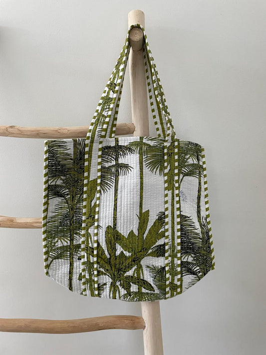 Tote Bag: white green palm
