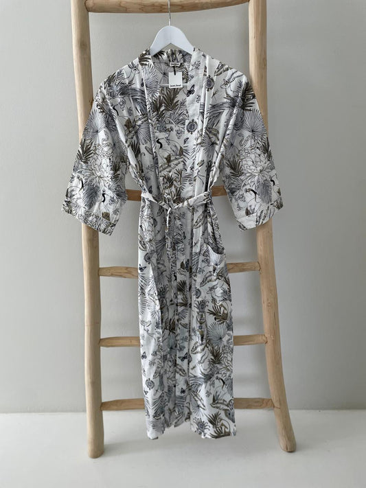White & black animal palm Kimono