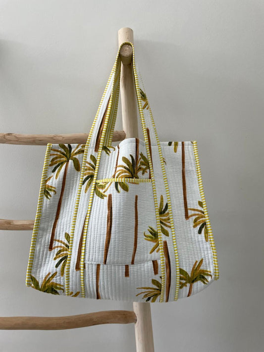 Tote Bag: White & yellow palm
