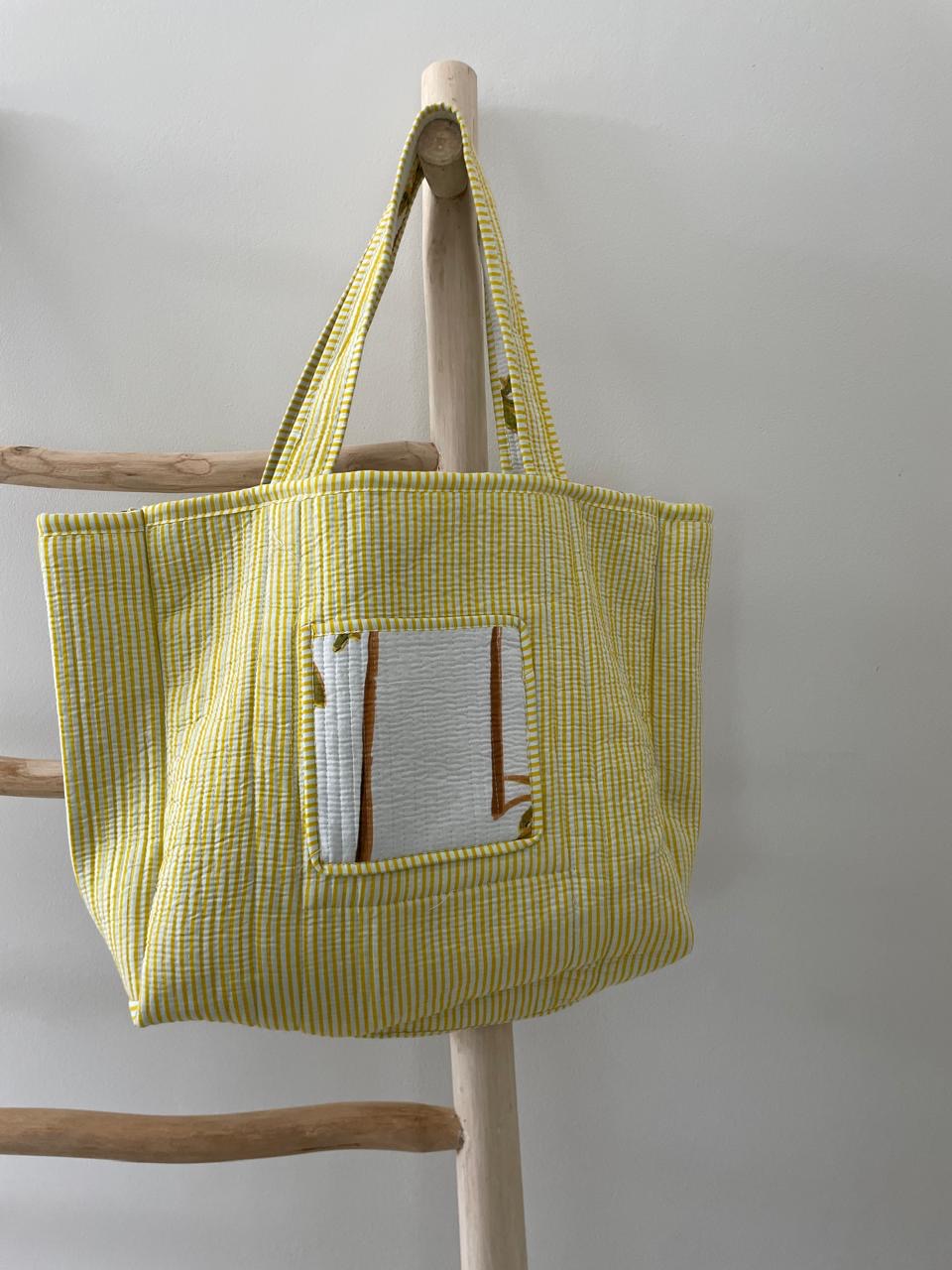 Tote Bag: White & yellow palm