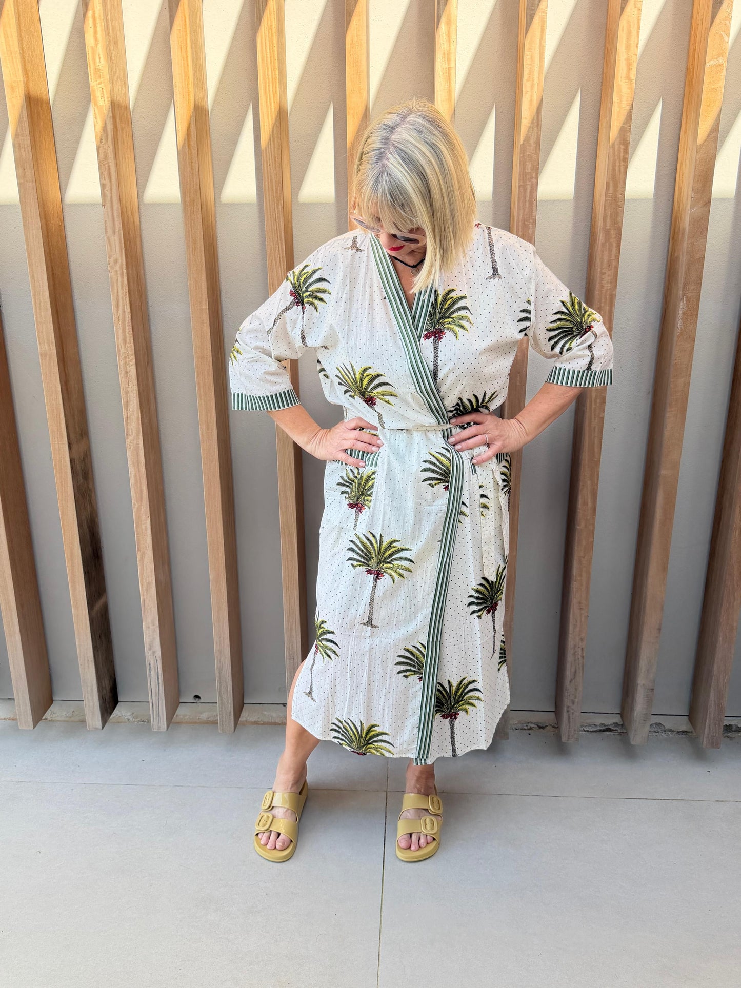 White Kimono with palm pattern