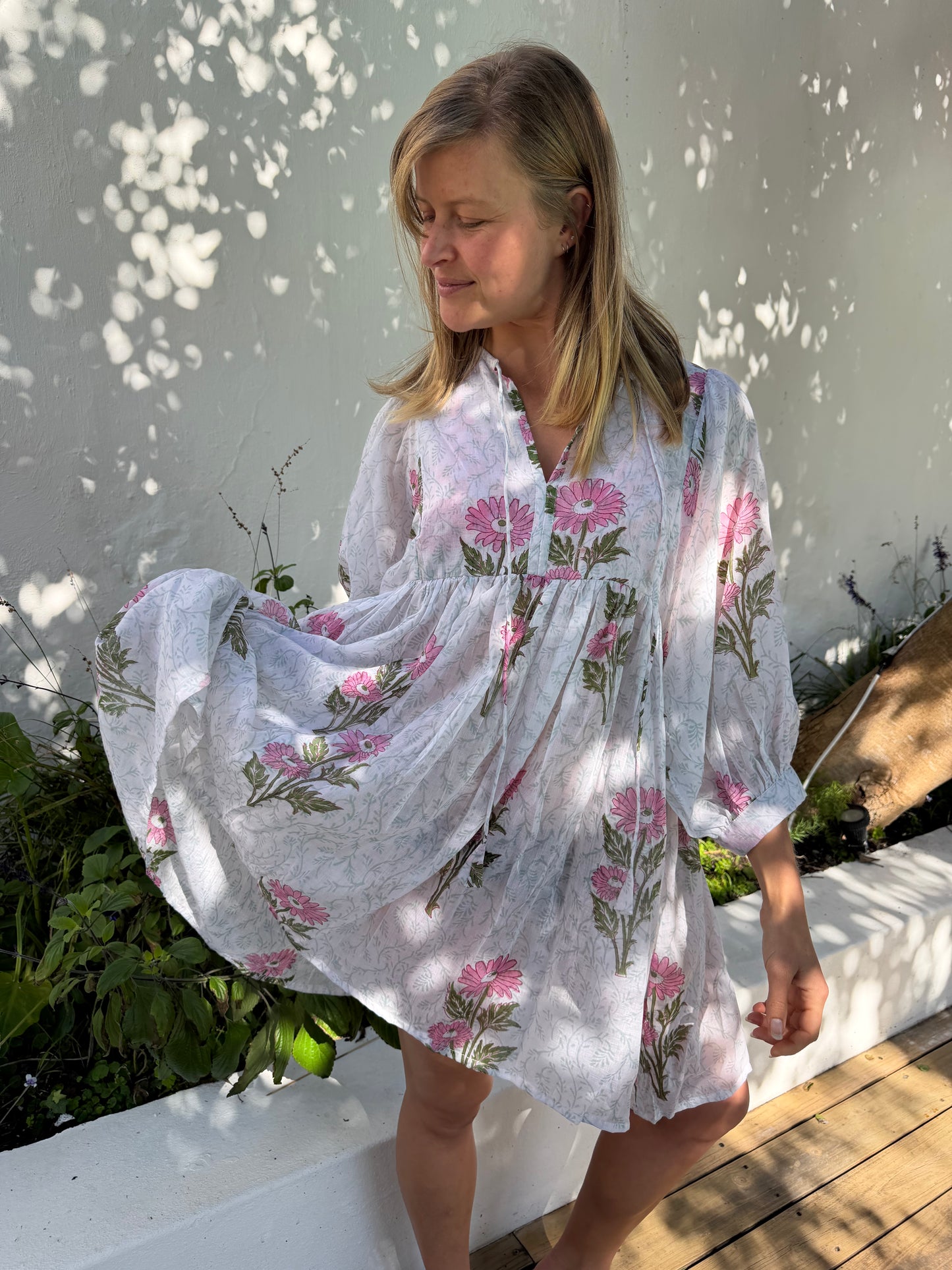 White & pink floral dress