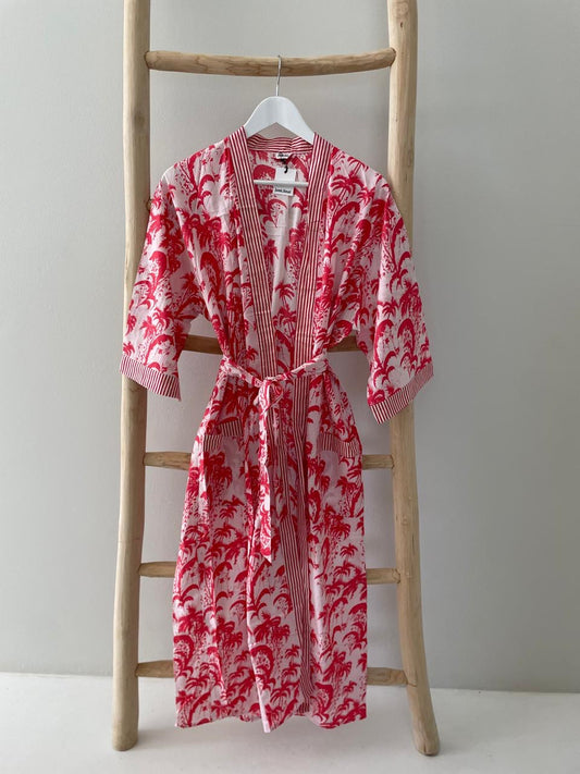 White pink palm Kimono