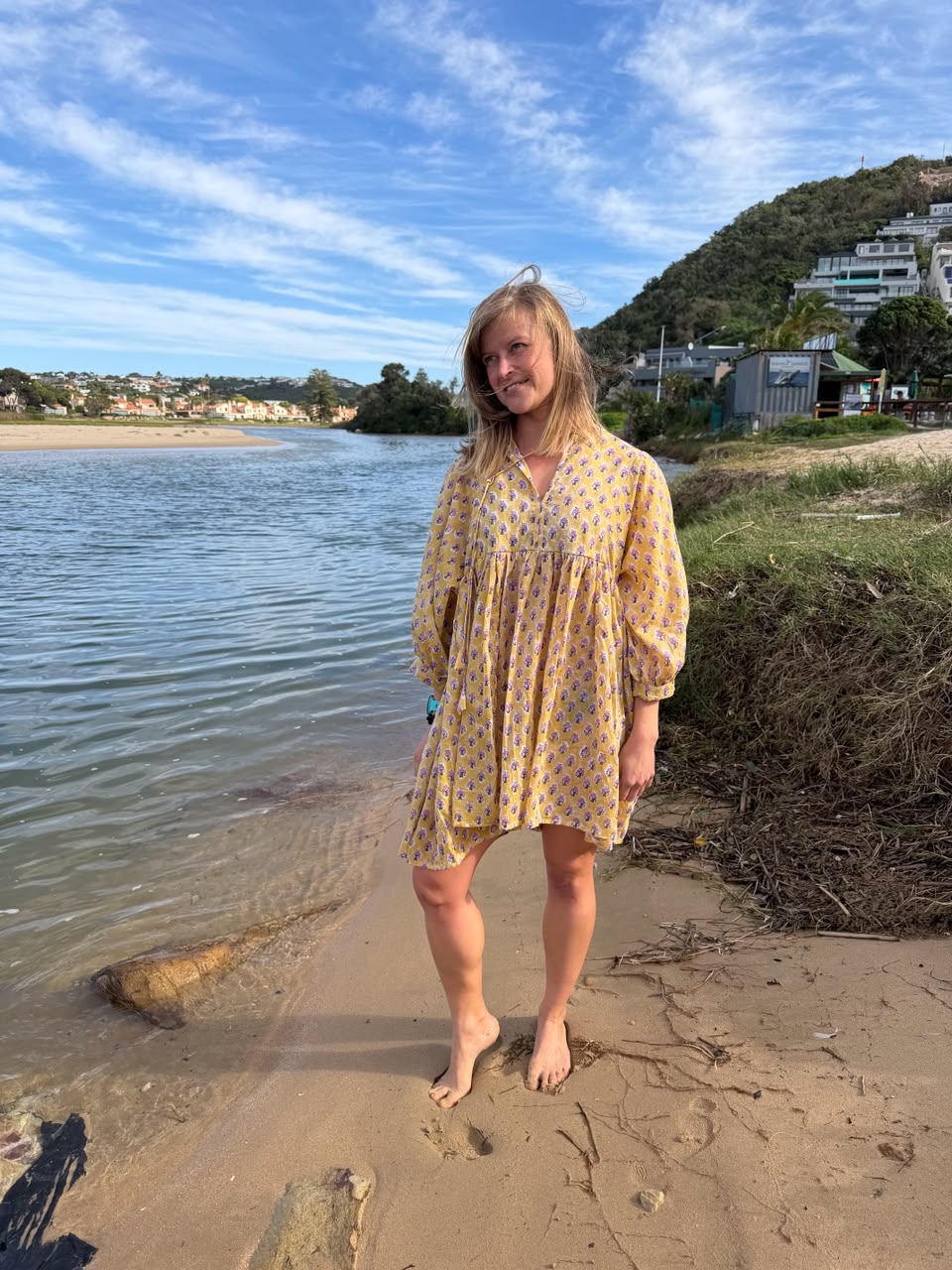 Yellow floral short dress