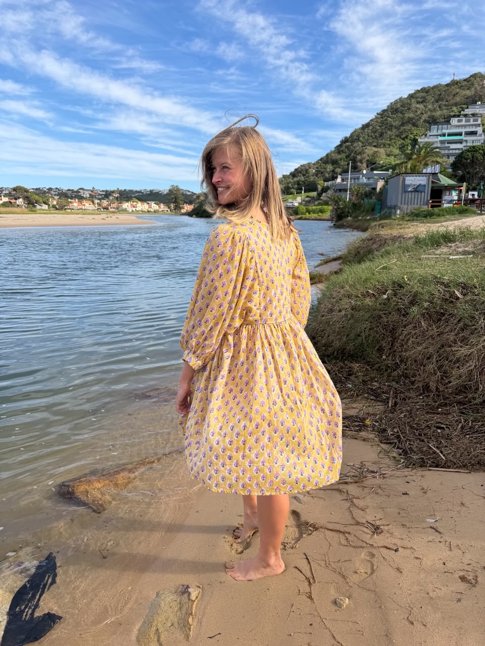 Yellow floral short dress