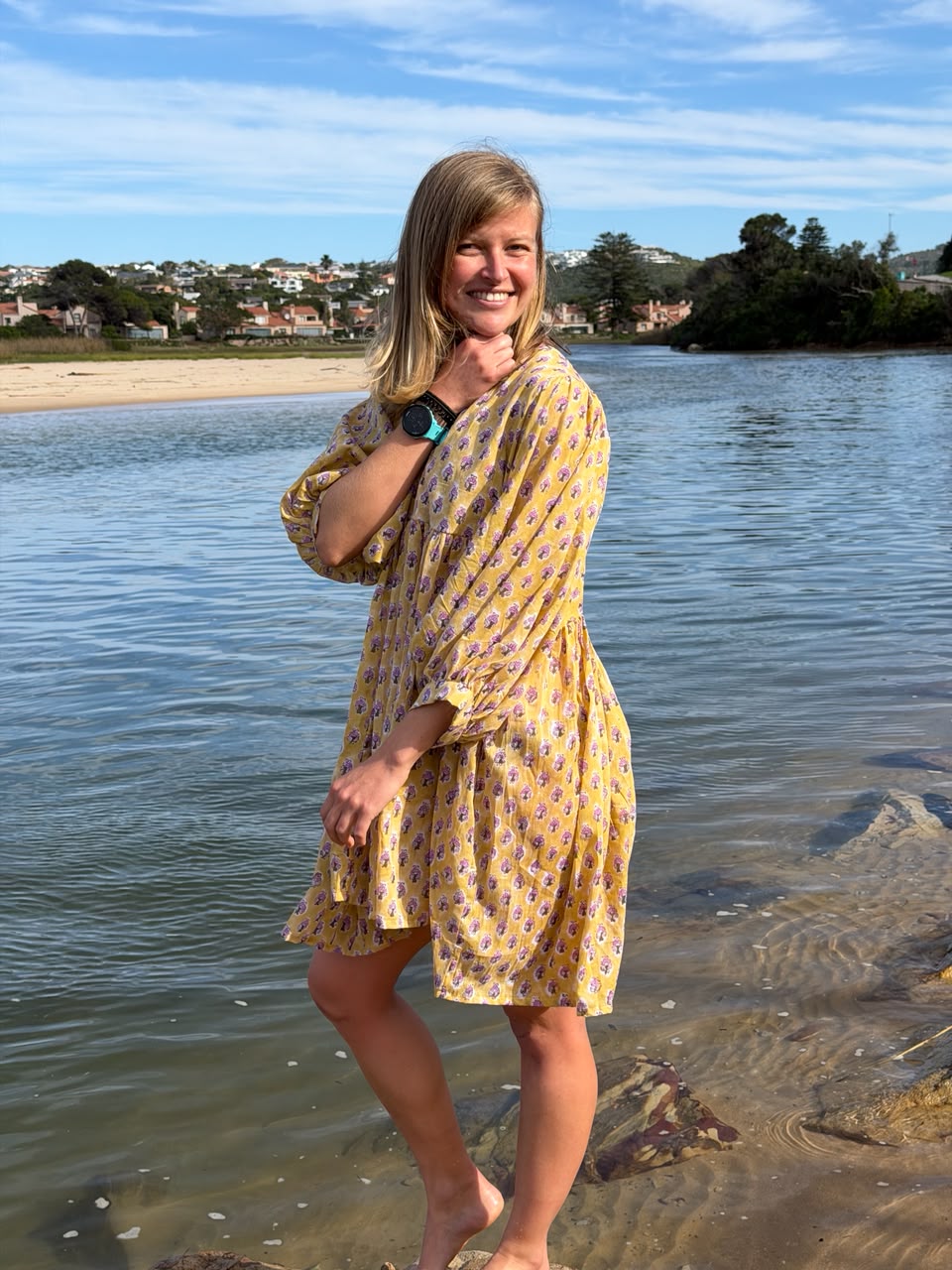 Yellow floral short dress