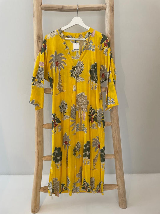 Yellow & grey floral palm dress