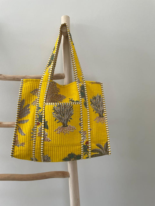Tote Bag: Yellow grey palm